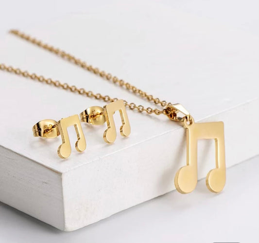 Music Note Necklace Earring Set