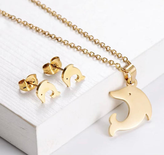 Dolphin Pendant Necklace Earring Set