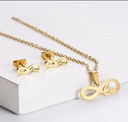 Infinity Love Pendant Necklace Earring Set
